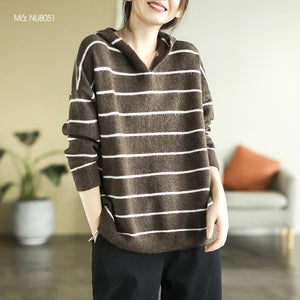 Áo hoodies len cashmere dài tay kẻ sọc - NU8050
