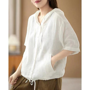 Áo khoác cardigan ngắn tay có mũ có dây rút - NU6983
