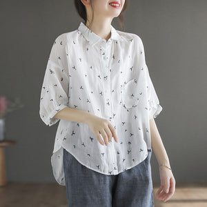 Áo sơ mi linen ngắn tay cổ đức in mỏ neo - NU7424
