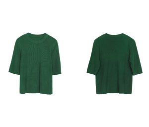 Áo T-shirt len dệp kim ngắn tay cổ tròn một màu - NU7622