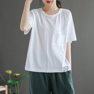 Áo T-shirt ngắn tay cổ tròn kiểu túi đôi vạt mullet - NU8353
