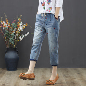 Quần baggy denim thêu tam giác nhỏ - NU2451 - kamaka.vn - thời trang nhật