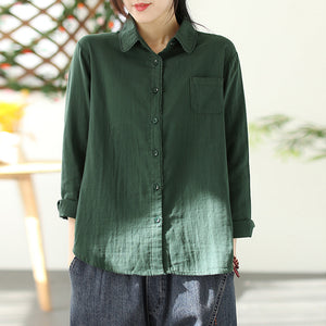 Áo sơ mi linen dài tay cổ pipi viền ren - NU8247
