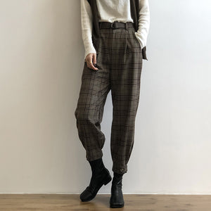 Quần baggy linen kẻ caro kèm thắt lưng - NU4593