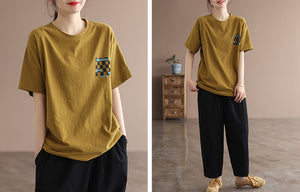 Áo T-shirt ngắn tay cổ tròn in caro - NU6767