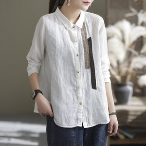 Áo sơ mi linen dài tay cổ đức may hai dải vải  - NU6717