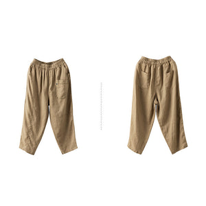Quần baggy linen lưng thun ba túi thêu hoa lá - NU6815