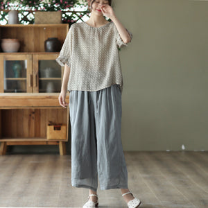 Áo T-shirt linen ngắn tay cổ tròn in những vòng tròn - NU7546