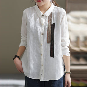 Áo sơ mi linen dài tay cổ đức may hai dải vải  - NU6717