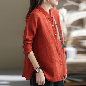 Áo sơ mi linen dài tay cổ đức may hai dải vải  - NU6717
