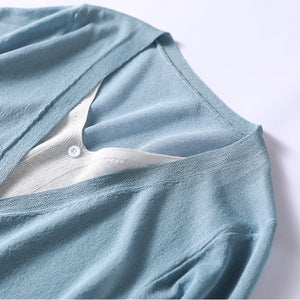 Áo khoác len cardigan dệt kim ngắn tay cổ V hai lớp - NU6589