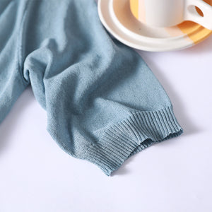 Áo khoác len cardigan dệt kim ngắn tay cổ V hai lớp - NU6589
