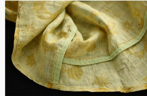 Áo sơ mi linen ngắn tay khuy cài cổ pipi in hoa lá một túi nhỏ - NU6953
