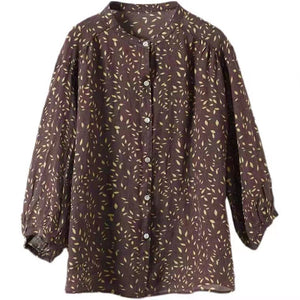 Áo sơ mi linen tay lửng cổ đứng in hoa văn - NU6920