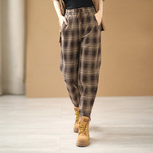 Quần baggy retro lưng thun kẻ caro ống côn - NU8049