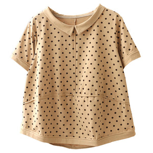 Áo T-shirt ngắn tay cổ pipi chấm bi - NU7292