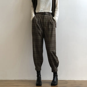 Quần baggy linen kẻ caro kèm thắt lưng - NU4593