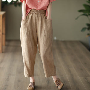 Quần baggy linen lưng thun túi vuông một màu - NU6970