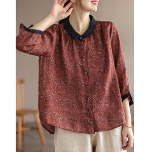 Áo sơ mi linen tay lửng cổ pipi đơn sắc in hoa liti - NU6996