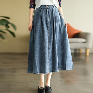 Chân váy denim lưng thun một khuy cài - NU8232