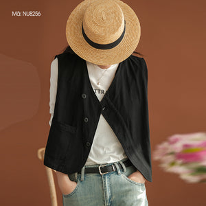 Áo khoác gile denim sát nách cổ V khuy lệch - NU8254
