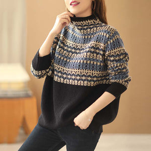 Áo len đan dài tay cổ lọ hoa văn cổ điển - NU6194