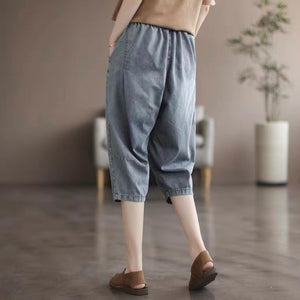 Quần sooc denim lưng thun xếp ly đối xứng - NU6914