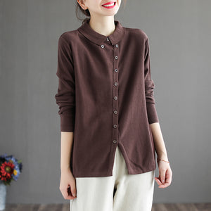 Áo T-shirt dài tay cổ pipi kiểu sơ mi khuy lệch - NU6336
