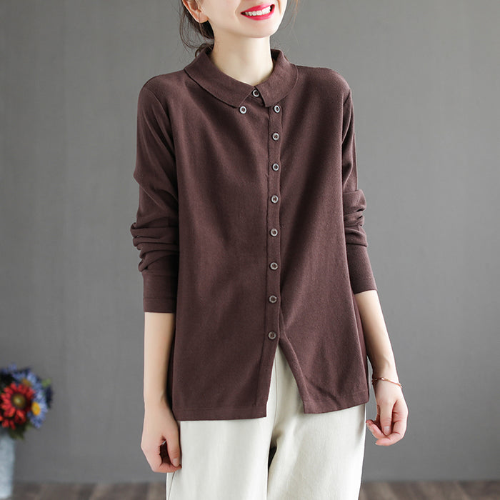Áo T-shirt dài tay cổ pipi kiểu sơ mi khuy lệch - NU6336
