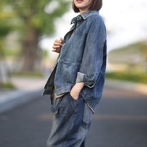 Áo khoác denim dài tay cổ đức hai túi ngang - NU3345 - kamaka.vn - thời trang nhật