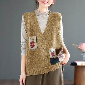 Áo khoác gile len đan cổ V hoa văn ô vuông - NU7743