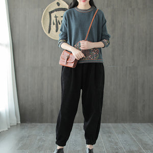Áo T-shirt len jacquard dài tay cổ tròn - NU7775