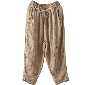 Quần baggy linen lưng thun dây rút ống túm xếp ly - NU7477