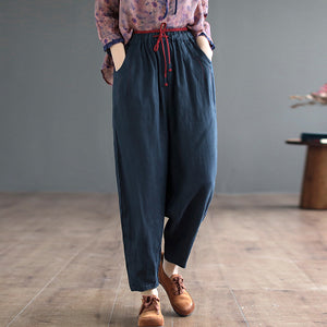 Quần baggy linen lưng thun dây rút phối màu ống côn - NU8299