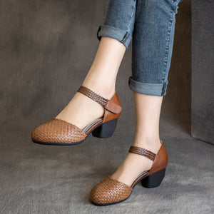 Giày da retro velcro kiểu dệt tay - NU5205