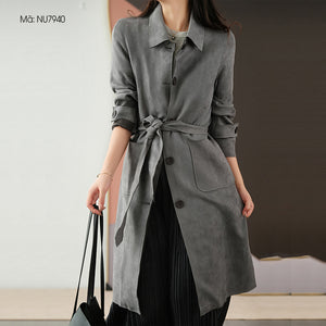 Áo khoác trench coat da lộn dài tay - NU7937