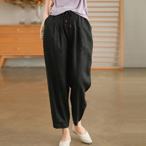 Quần baggy linen lưng thun dây rút hai túi chéo - NU6729