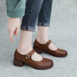 Giày da retro đế cao quai khóa gài mũi tròn - OD1234