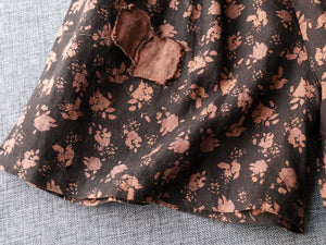 Quần sooc linen lưng thun in hoa lá đính hai mảnh vải  - NU7369
