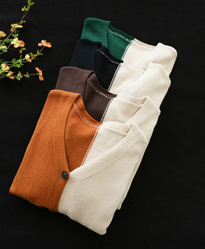 Áo khoác cardigan len đan dài tay cổ V hai mảng màu - NU7679