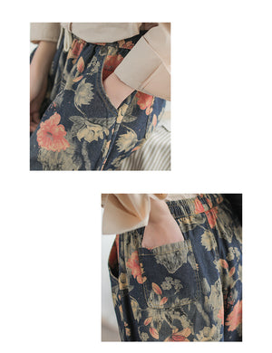 Quần baggy denim ống loe in hoa lá - NU2673 - kamaka.vn - thời trang nhật