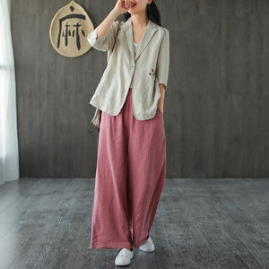 Áo khoác vest linen ngắn tay hai túi thêu nhành hoa - NU7190