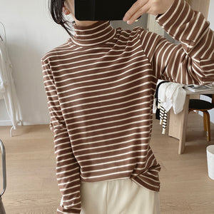 Áo T-shirt dài tay cổ lọ kẻ sọc ngang - NU8176