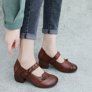 Giày da retro đế cao quai đan thủ công - OD1186