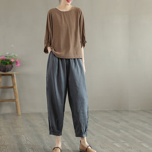 Quần baggy linen lưng thun dây rút gấu túm xếp ly - NU7555