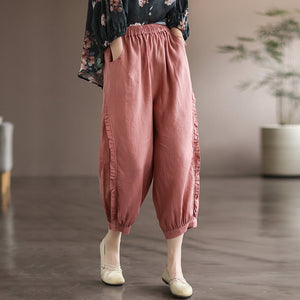 Quần baggy linen lưng thun viền xếp ly - NU7104