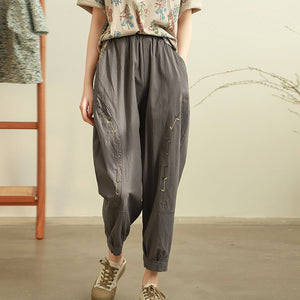Quần baggy linen lưng thun thêu đối xứng hai túi chéo - NU6868