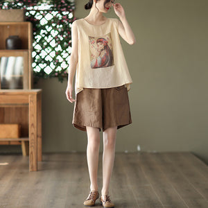 Quần sooc linen lưng thun hai túi chéo một túi kiểu - NU7117