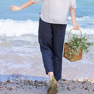 Quần baggy linen ống đứng hai túi khóa kéo - OD0608