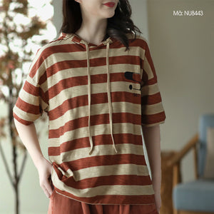 Áo hoodies ngắn tay kẻ sọc in ngôi sao - NU8441